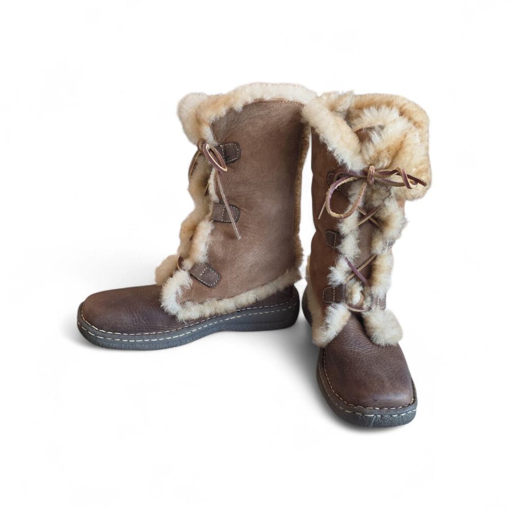 Børn Nome leather winter boots shearling lining, leather lace-up closure Sz 8/39